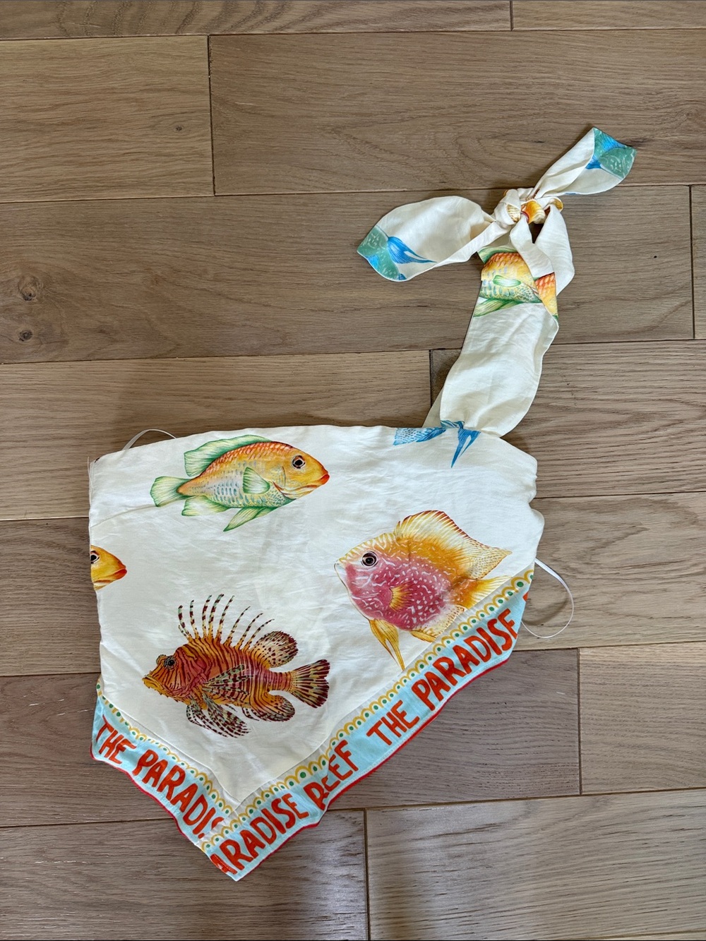 H&M Cream Bandana Top with Multicolor Fish Print and Knotted Strap